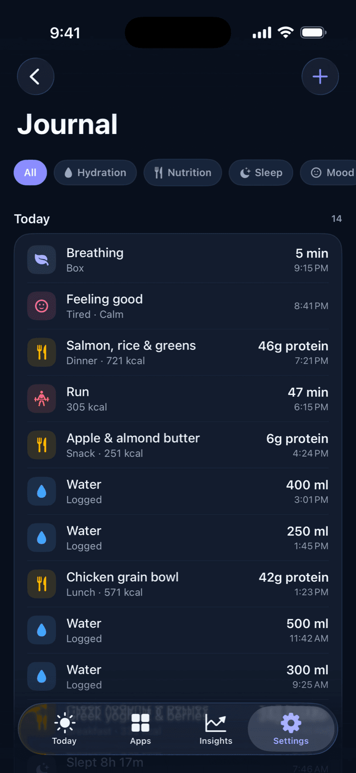 Into Health Journal screen